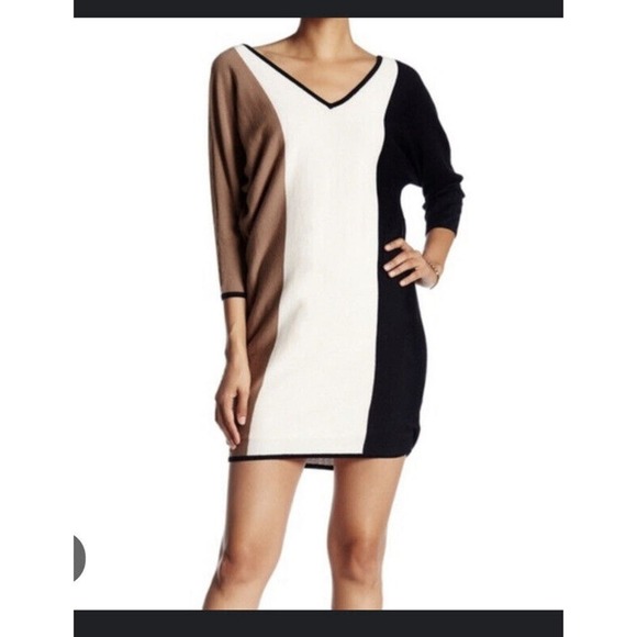 Trina Turk XS Sweater Dress Color Block Merino Wool Blend V-Neck Dolman Sleeve - Picture 1 of 10